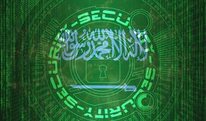 The Saudi Arabia flag with code running over 