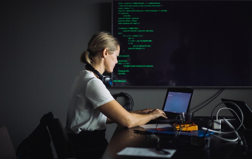 Woman working in cybersecurity