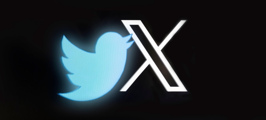 Amalgam of blue Twitter bird logo and X logo