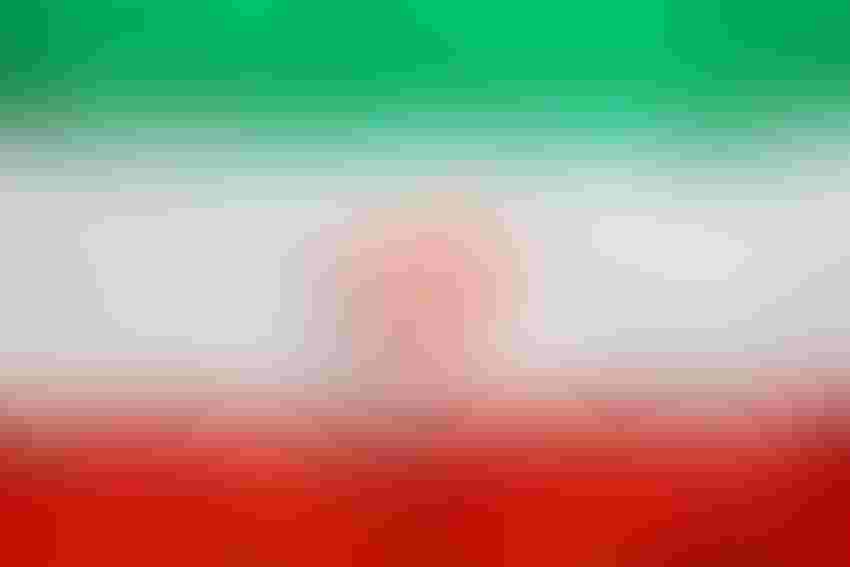 The Iranian flag with digital code on the background