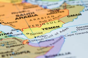 Yemen on map of Arabian peninsula 