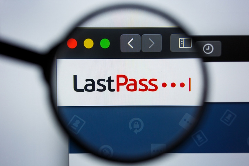 Lastpass webpage logo magnified through a looking glass