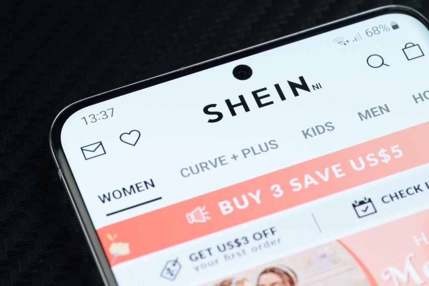 A mobile screen showing the top of the e-commerce website for Shein