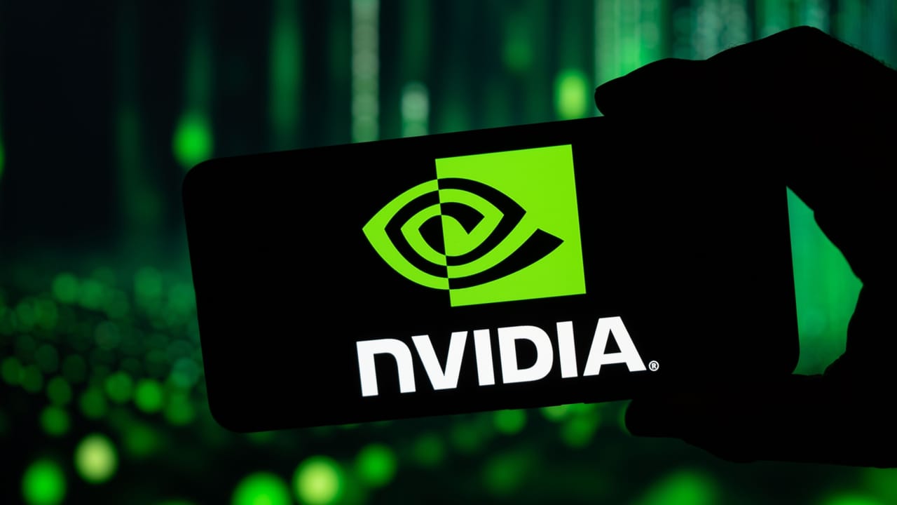 スマートフォン画面上のNvidiaロゴ スマートフォン画面上のNvidiaロゴ