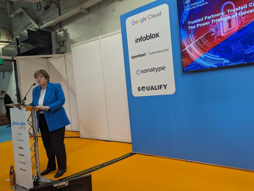 Juliette Wilcox speaking at the International Cyber Expo in London