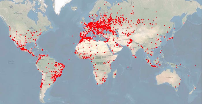 Global map of MiCODUS GPS trackers.