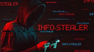 Infostealer concept with male hooded figure agains dark background Infostealer concept with male hooded figure agains dark background