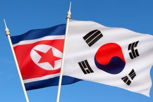North and South Korea flags beside each other