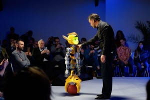 Unveiling of Mirokai, a humanoid prototype AI robot, by Jerome Monceaux, CEO of Enchanted Tools in Paris, France