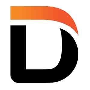 Darktrace logo of a D with a orange swoosh on top