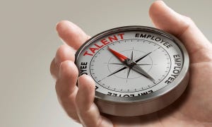 The word "talent" on a compass.