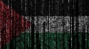 The Palestine flag overlaid with binary code The Palestine flag overlaid with binary code