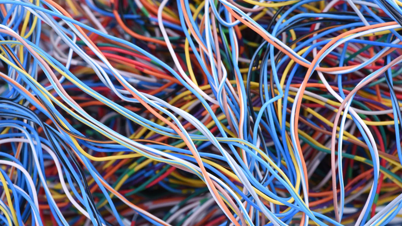 A chaotic array of electrical wiring A chaotic array of electrical wiring