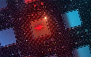 image of a red bug on a computer chip
