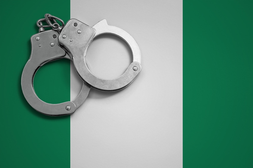 The Nigerian flag with a pair of handcuffs