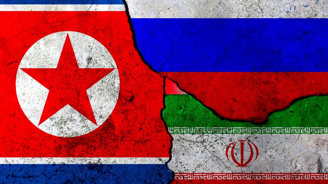北朝鮮、ロシア、イランの国旗を合成 北朝鮮、ロシア、イランの国旗を合成
