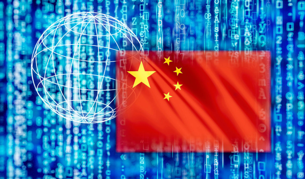 Image of chinese flag layered over code to illustrate chinese cybercrime Image of chinese flag layered over code to illustrate chinese cybercrime