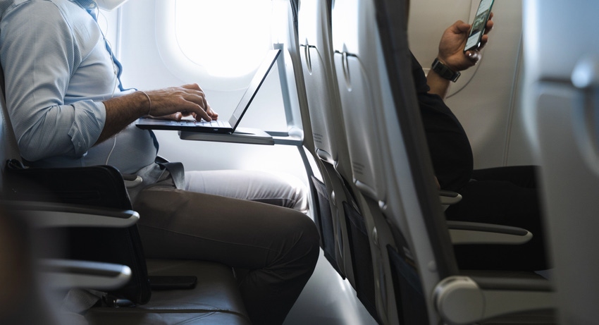 Airline passengers using Wi-Fi