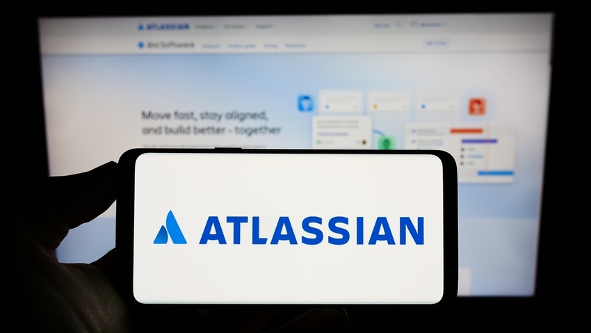 Mobile phone screen with Atlassian logo