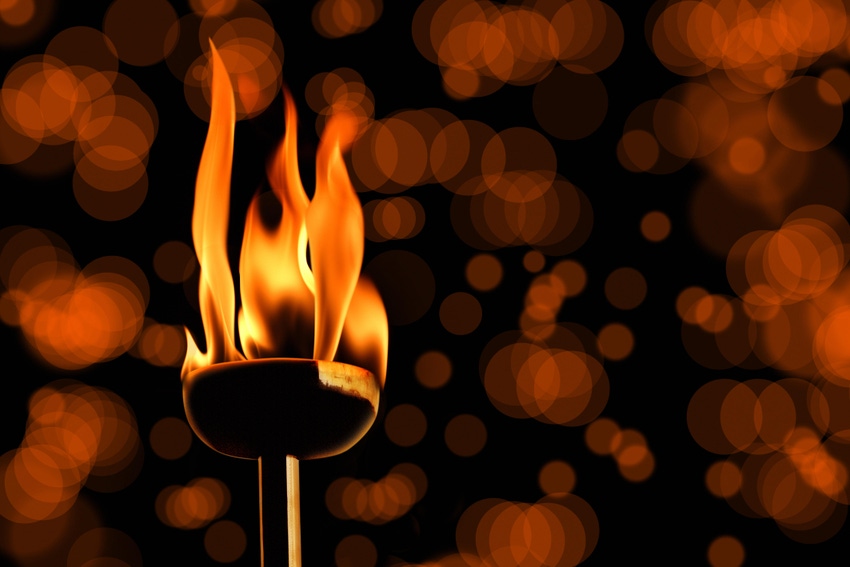 Burning, flaming torch