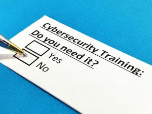 Form that says "Do you need cybersecurity training?" and a hand checking the "no" box
