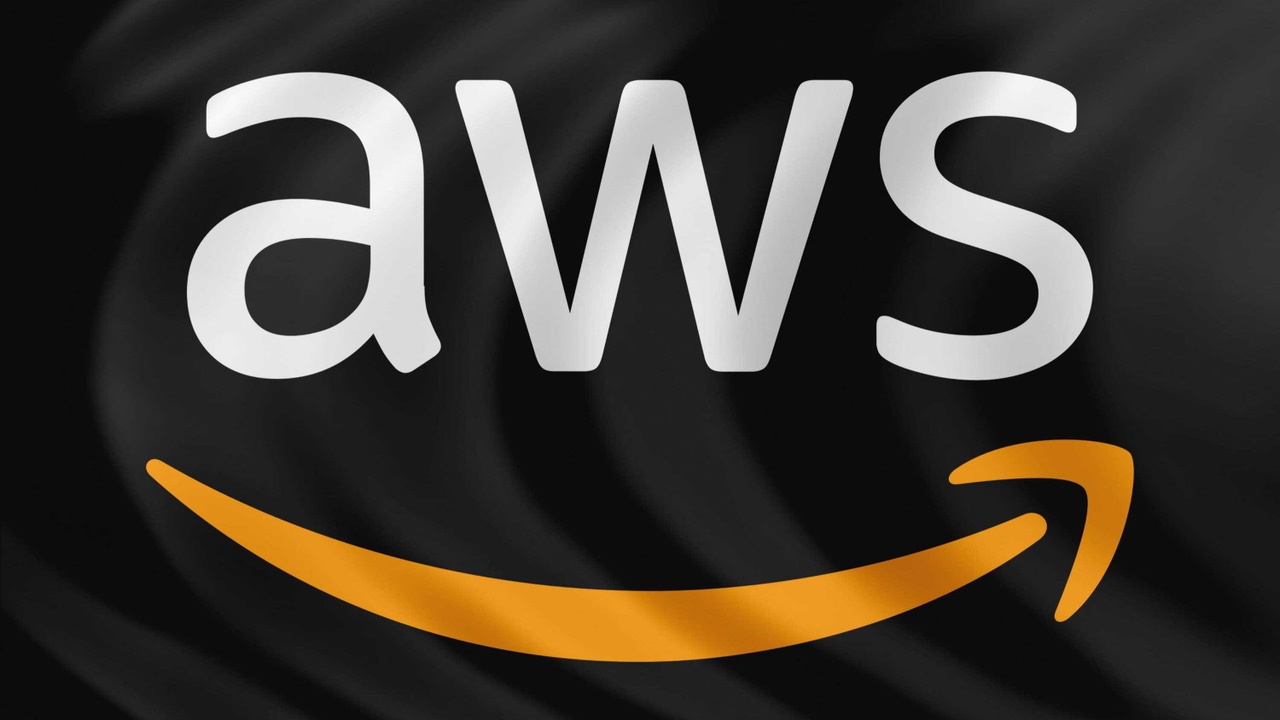 AWS logo against a black background. AWS logo against a black background.