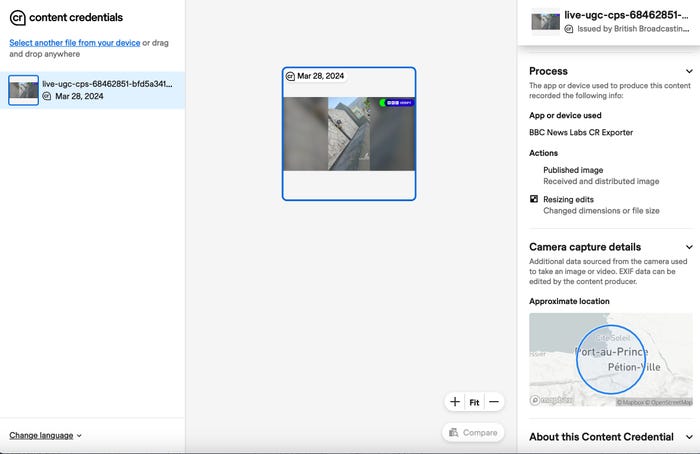 Content Credential for BBC News story Content Credential for BBC News story