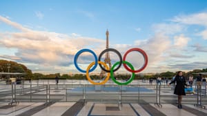 The Olympic rings in front of the Eiffel Tower The Olympic rings in front of the Eiffel Tower