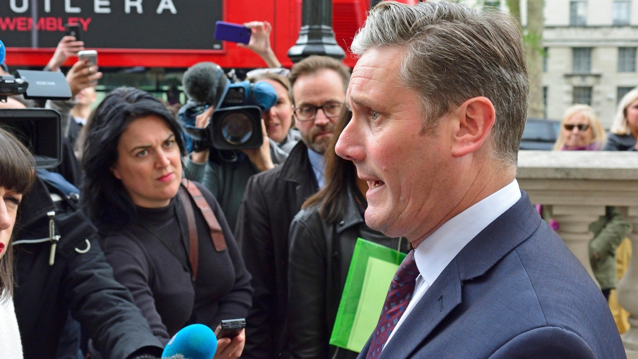 Sir Keir Starmer being interviewed by the press Sir Keir Starmer being interviewed by the press