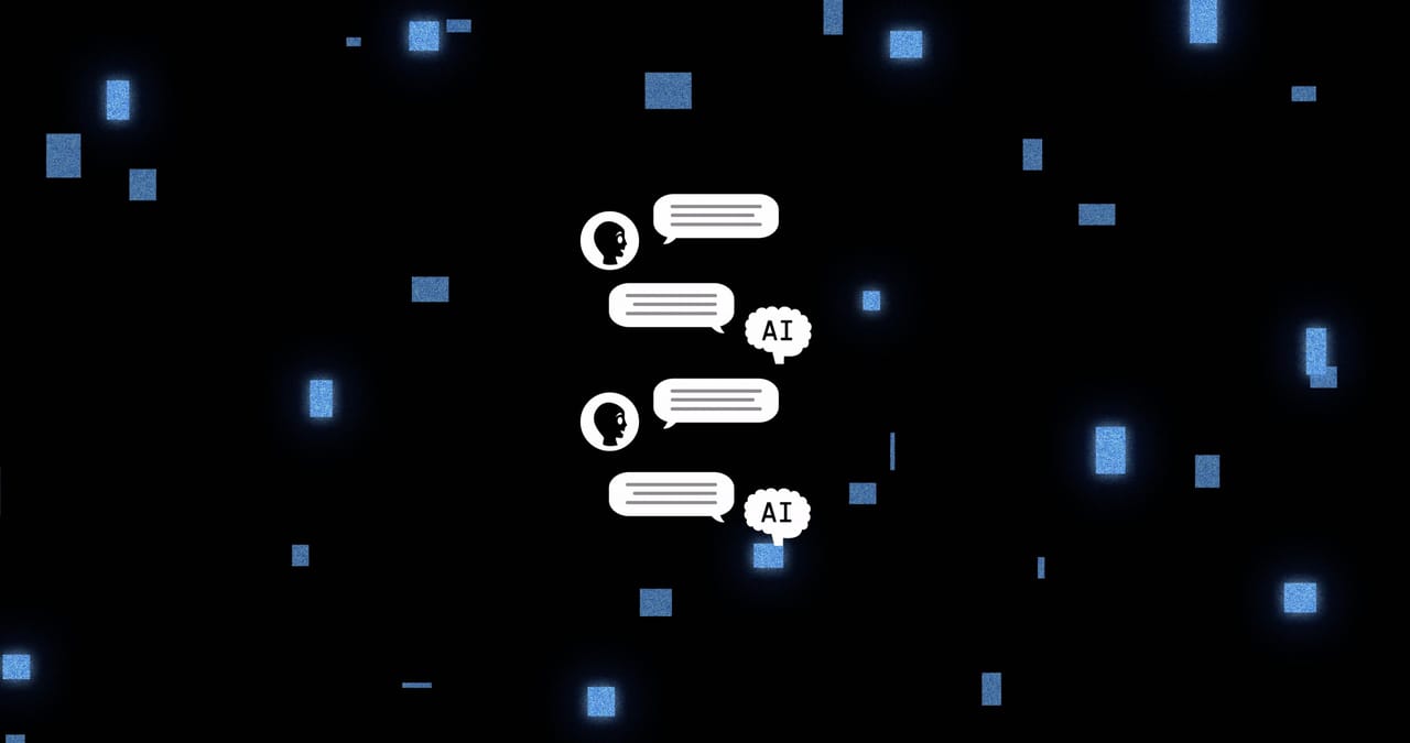 AIチャットを示すためにバイナリーコード上に浮かぶチャットボックスの抽象的な画像 AIチャットを示すためにバイナリーコード上に浮かぶチャットボックスの抽象的な画像