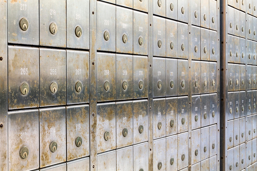 Wall of deposit safe boxes in a bank