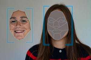 AI-generated face floating in front of a picture