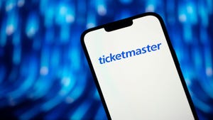 Ticketmaster logo on a blue mobile phone screen
