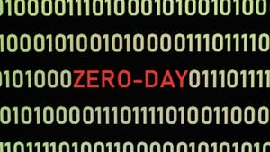 The phrase "zero-day" in red within a line of white code The phrase "zero-day" in red within a line of white code