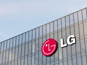 The LG logo on the side of a building