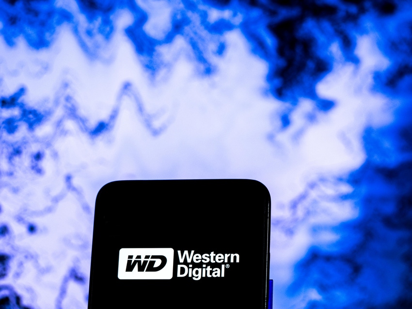 Western Digital logo on screen with clouds in background 