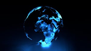 Blue and dark lit image of the globe with Africa in the centre