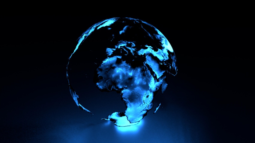 Blue and dark lit image of the globe with Africa in the centre