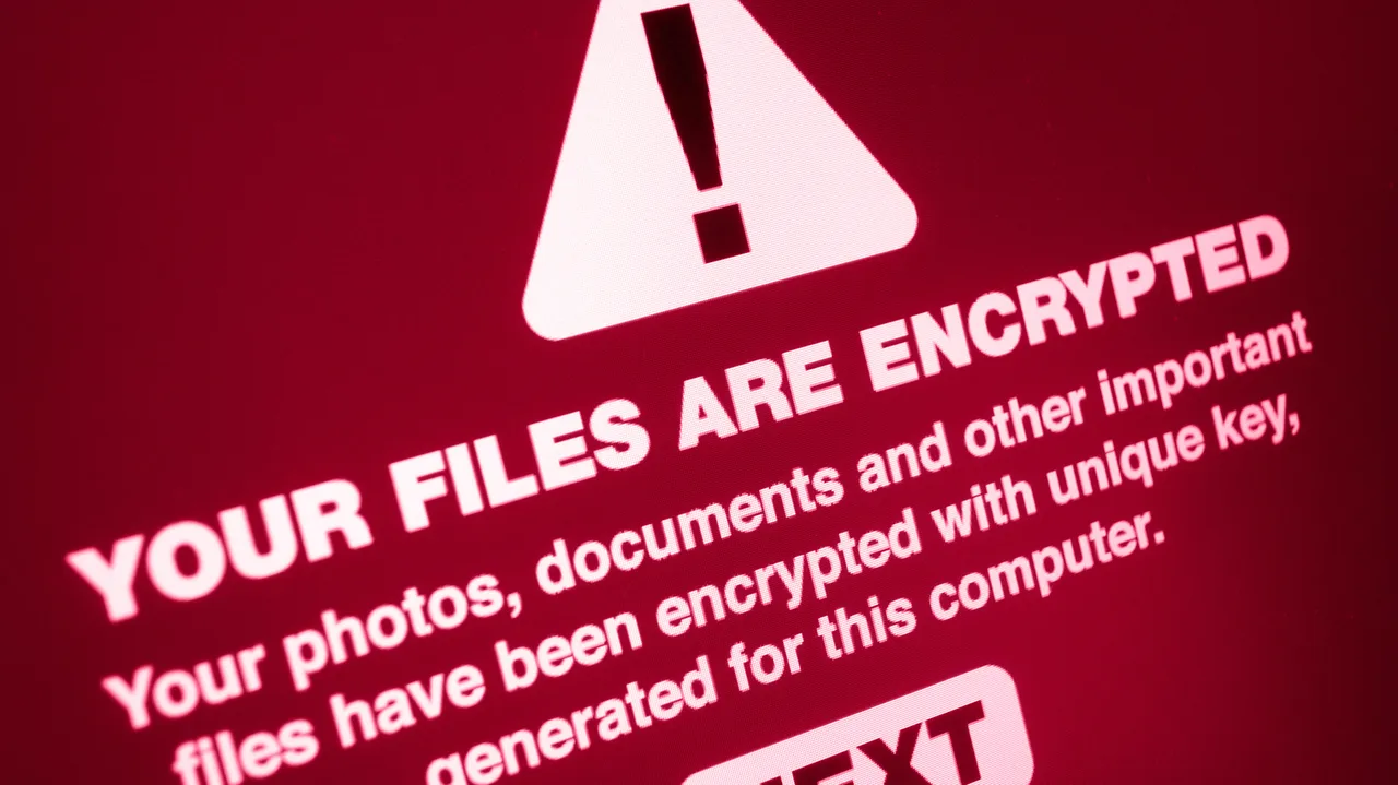 赤い背景に白い文字で「YOUR FILES ARE ENCRYPTED」と表示されたコンピュータ画面のクローズアップ 赤い背景に白い文字で「YOUR FILES ARE ENCRYPTED」と表示されたコンピュータ画面のクローズアップ