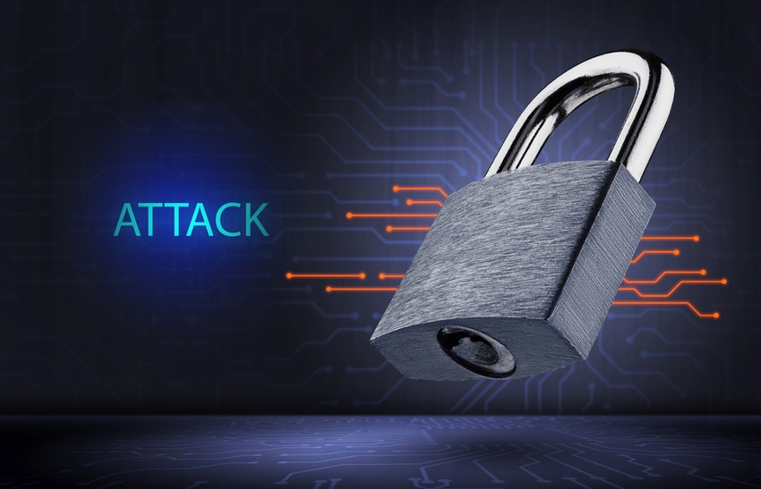A lock against a dark screen saying "attack"