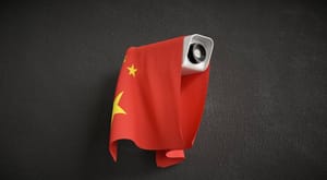 Chinese flag draped over surveillance camera Chinese flag draped over surveillance camera
