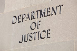 US Department of Justice name on building