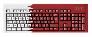 A keyboard with the Qatar flag over it