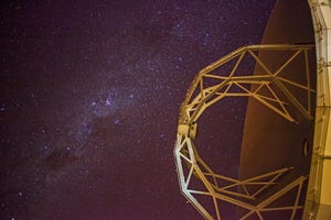dusk, starry, sky, and ALMA observatory Antennas in plain of Chajnantor, Atacama desert, Chile