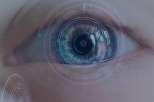 Blue eye with electronic camera design overlay