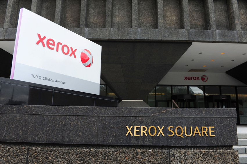 Xerox Square building and logo view from the street