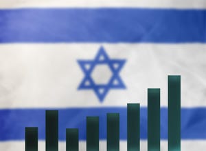 Israeli flag with a scale in front