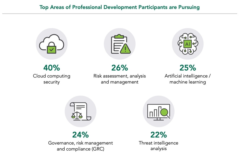 Chart showing the top areas of professional development among cybersecurity pros