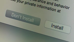 A dialog box for installing or not installing a software program A dialog box for installing or not installing a software program