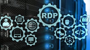 A screen showing gears concept illustration for RDP, Remote Desktop Protocol A screen showing gears concept illustration for RDP, Remote Desktop Protocol